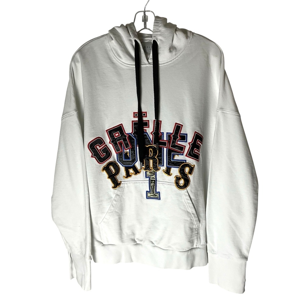 Gaelle Paris Logo Hoodie Sweatshirt Tie Open Back Oversize White Size 2 Medium